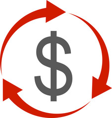 Money circulation icon. Dollar currency exchange icon isolated on transparent background. Cashback rebate, Return money, financial services, money refund, return on investment vector sign.