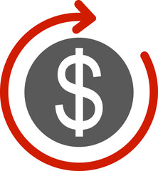 Money circulation icon. Dollar currency exchange icon isolated on transparent background. Cashback rebate, Return money, financial services, money refund, return on investment vector sign.