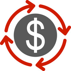 Money circulation icon. Dollar currency exchange icon isolated on transparent background. Cashback rebate, Return money, financial services, money refund, return on investment vector sign.