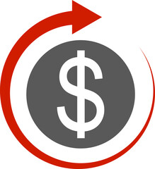 Money circulation icon. Dollar currency exchange icon isolated on transparent background. Cashback rebate, Return money, financial services, money refund, return on investment vector sign.