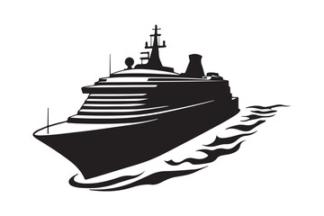Obraz premium Cruise Ship Silhouette on Ocean Waves Marine Travel Vector Icon