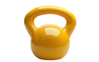 Yellow kettlebell isolated on white or transparent background