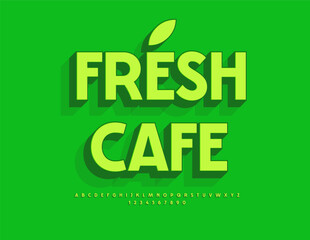 Vector Vegan signboard Green Cafe. Elegant Green Font. Artistic Isometric Alphabet Letters and Numbers set. 