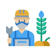 Agriculture worker with crops and a wrench graphic
