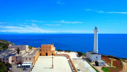Santa Maria di Leuca - Italy, Apulia - Aerial view of the Cape Lighthouse in front of the Adriatic Sea