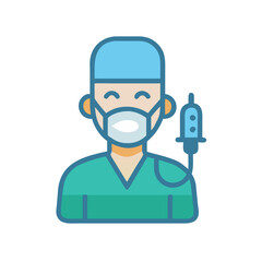 Smiling Surgeon with IV Bag Flat Vector Illustration