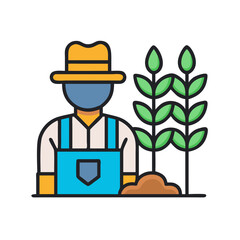 Cartoon farmer with wheat field in farming icon