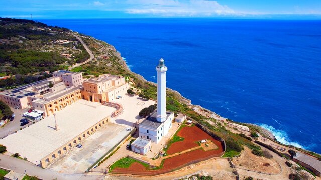 Santa Maria di Leuca - Italy, Apulia - Aerial view of the Cape Lighthouse in front of the fantastic Adriatic Sea