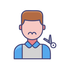 Minimalist barber icon with scissors on black background