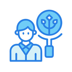 Researcher analyzing genetic information in a magnifying glass icon