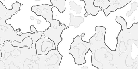 Abstract gray and white map background with organic shapes and dark outline contours design .