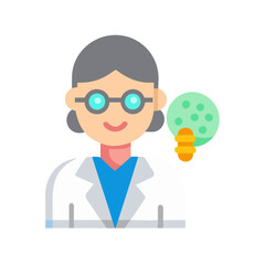 Senior female scientist with a molecule flat illustration