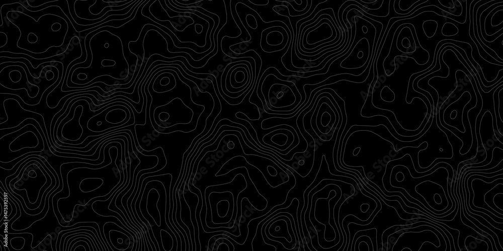 Aufkleber topographic seamless abstract topographic map pattern design with gray contour lines on a black background surface view, perfect for backgrounds and creative projects.