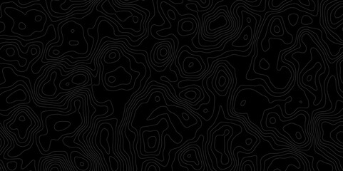topographic seamless abstract topographic map pattern design with gray contour lines on a black background surface view, perfect for backgrounds and creative projects. © MDRobin