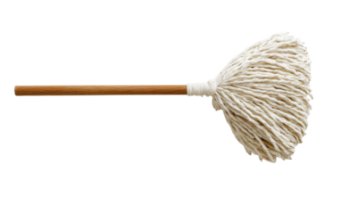 White mop with a wooden handle isolated on white or transparent background