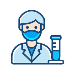 Scientist in mask holding lab equipment illustration