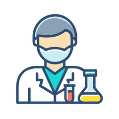 Icon of scientist with beakers and lab coat