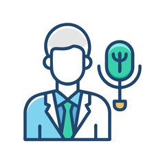 Psychologist icon, counselor with microphone for mental health