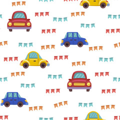 vector seamless pattern with children's drawing, print for children's textiles, decor and decoration of children's rooms and things, machines and balls for decoration of children's holiday and printin