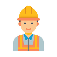 Cartoon builder icon with helmet and safety vest