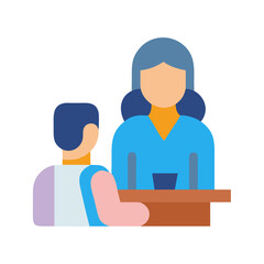 Person Consulting with Woman at Desk, Flat Illustration