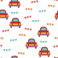 vector seamless pattern with children's drawing, print for children's textiles, decor and decoration of children's rooms and things, machines and balls for decoration of children's holiday and printin