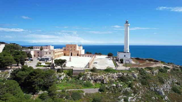 Santa Maria di Leuca - Italy, Apulia - aerial view flying past the Cape Lighthouse
