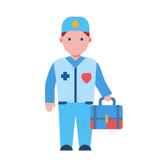 Doctor icon carrying medical kit isolated on black