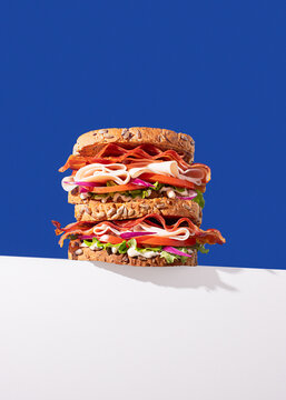 Healthy deli sandwich with multigrain bread and vibrant ingredients