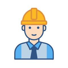 Cartoon Construction Worker with Yellow Hard Hat Icon