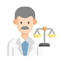 Scientist icon with scales of justice depiction