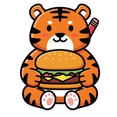 Cartoon Tiger with Hamburger