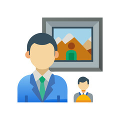 Art gallery curator flat vector illustration on black