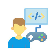 Game Developer with Console and Coding Screen Illustration