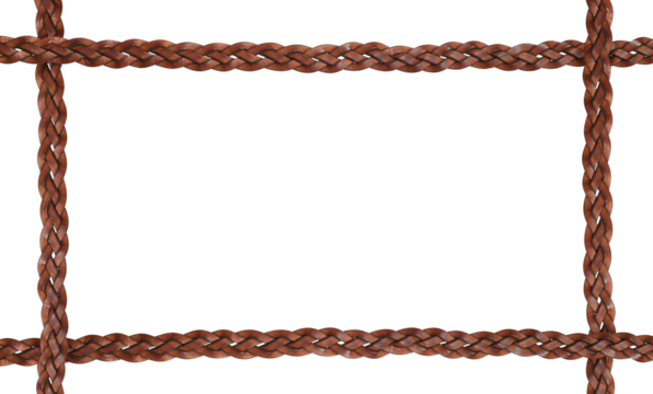 Brown tressed leather belts in a frame arrangement isolated on white or transparent background