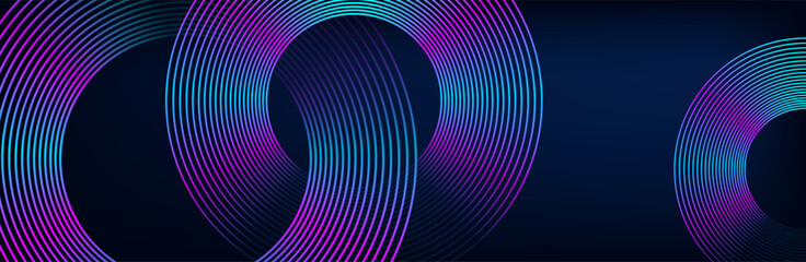 Abstract blue, red glowing geometric lines on dark brown background. Modern shiny gold circle lines pattern. Futuristic technology concept. Suit for cover, poster, banner, brochure, header, website © Руслана Колодницкая