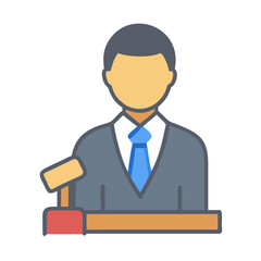 Man at podium giving speech or presentation icon