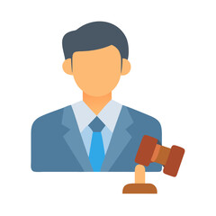 Cartoon Lawyer with Gavel Icon on Black Background