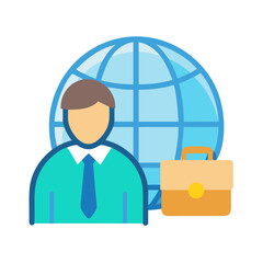 Global business man with briefcase flat vector illustration