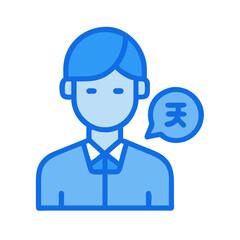 Business person icon with currency in speech bubble