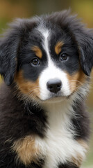 Adorable tricolor puppy with fluffy fur