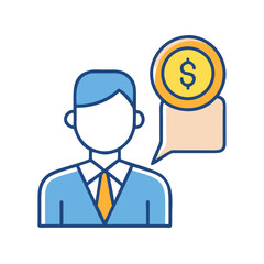 Businessman with money thought. Financial advice, investment concept