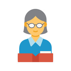 Senior woman reading a book flat vector icon