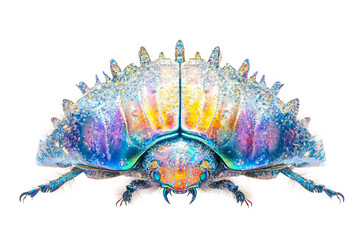 Colorful iridescent beetle with vibrant patterns and detailed texture.