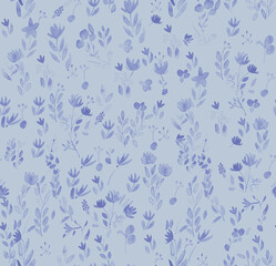 Seamless watercolor floral pattern on white background. beautiful and classic. unique colors elegant for wrapping textile and wallpaper Shawl pattern. Repeat blue Asian Textile Background. 