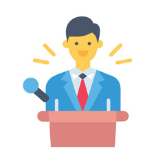 Speaker delivering speech at podium with microphone illustration