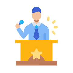 Man giving a speech at a podium illustration