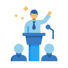 Political speech illustration: orator delivering a speech to crowd