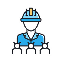Engineer icon with workers, construction, and leadership concept