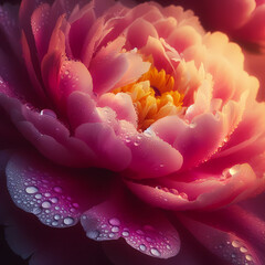 Closeup of Peopny flower with water drops